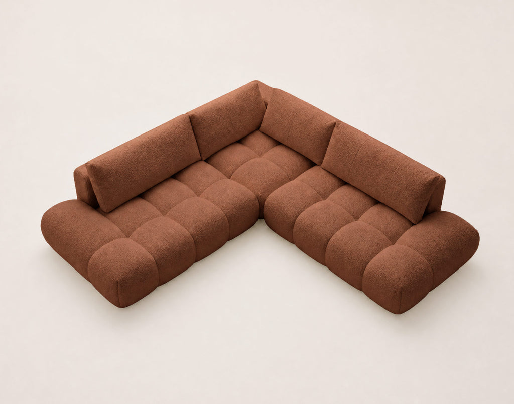 Yulin - L-Shaped 5-Seater Sofa Bed with Storage - Bouclé Fabric - Rust