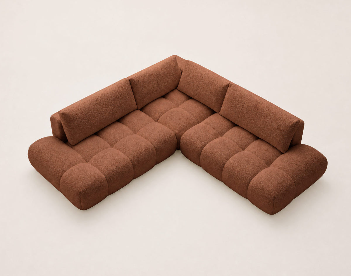 Yulin - L-Shaped 5-Seater Sofa Bed with Storage - Bouclé Fabric - Rust