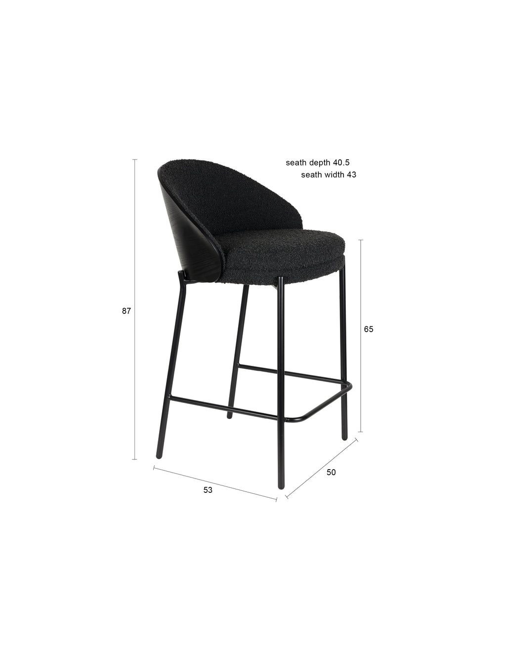 Rodin - Chaise de comptoir - Bouclette - Noir