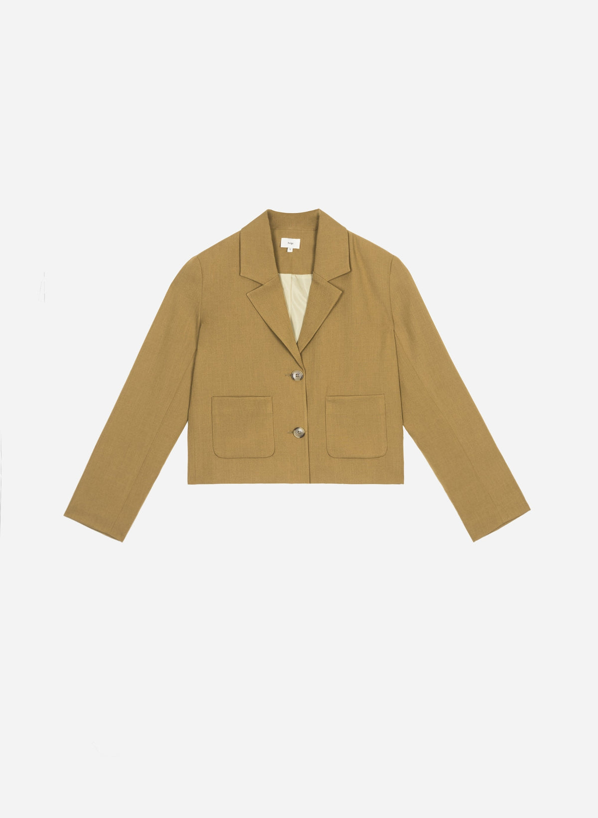 An'ge – Veste Zatalia Olive, blazer court marron clair avec deux boutons et deux poches