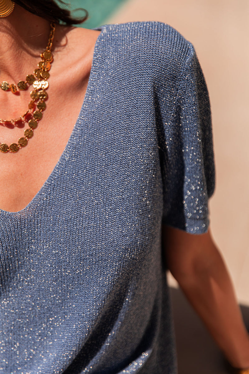 ZÉLIE Bleu - T-Shirt Lurex
