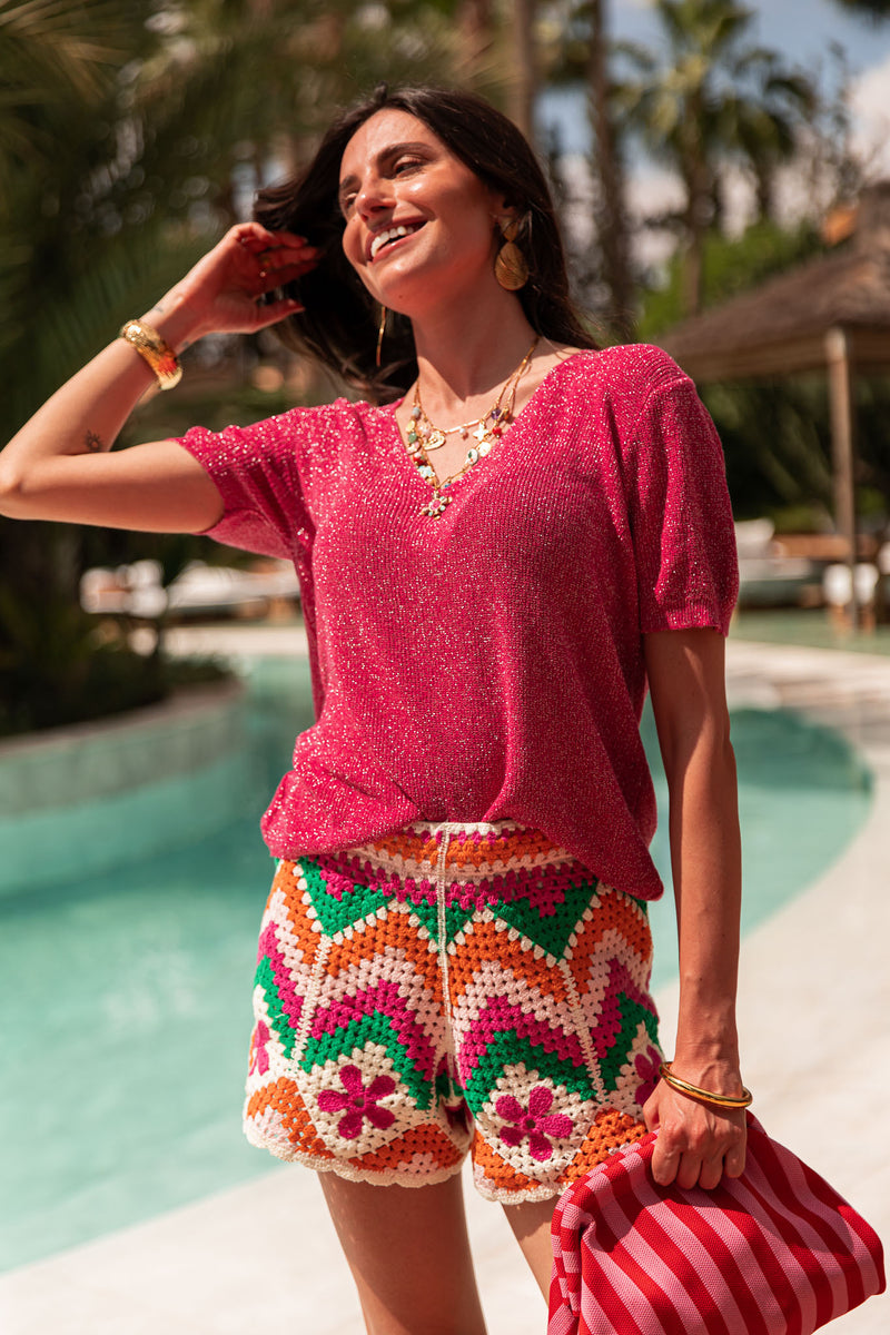 ZÉLIE Framboise - T-Shirt Lurex