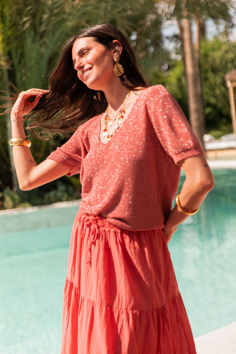 ZÉLIE Terracotta - T-Shirt Lurex
