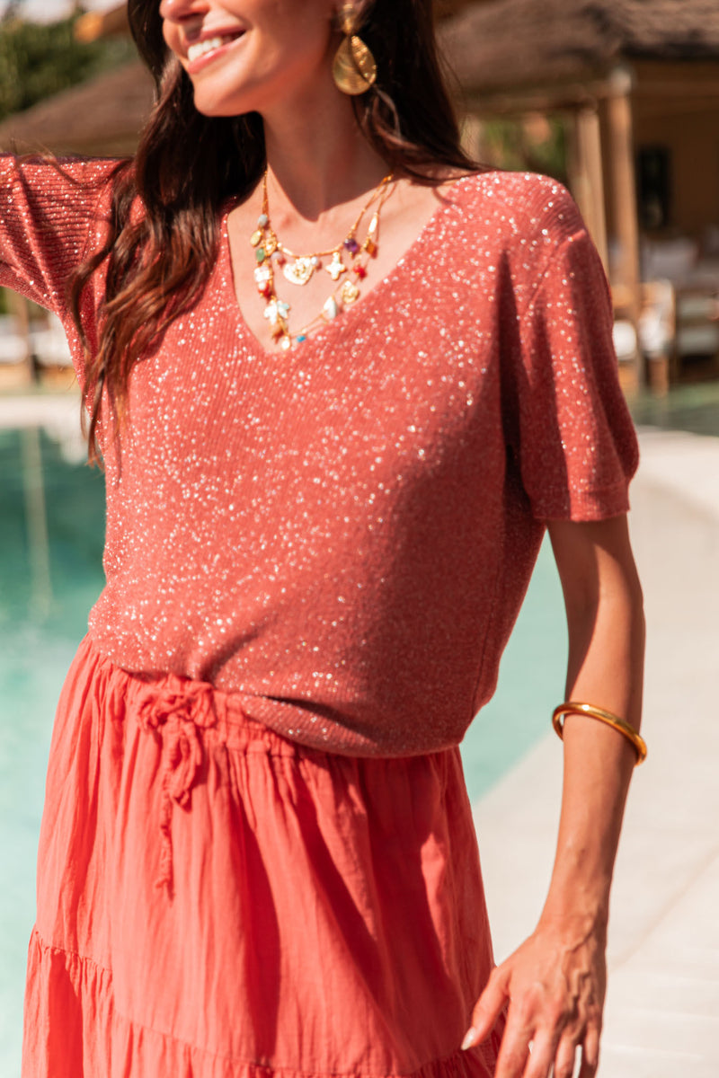 ZÉLIE Terracotta - T-Shirt Lurex