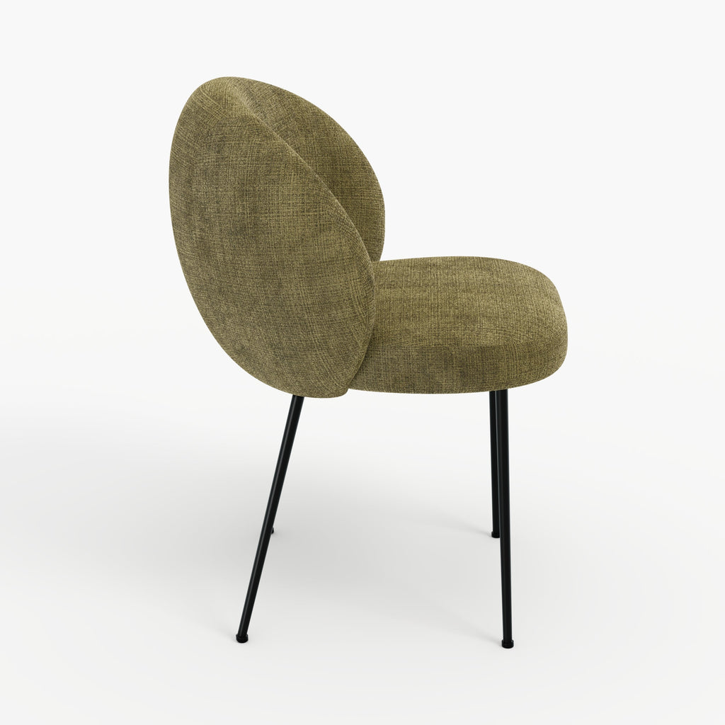 Bloomy - Silla De Terciopelo De Chenilla Verde Oliva Y Metal Negro