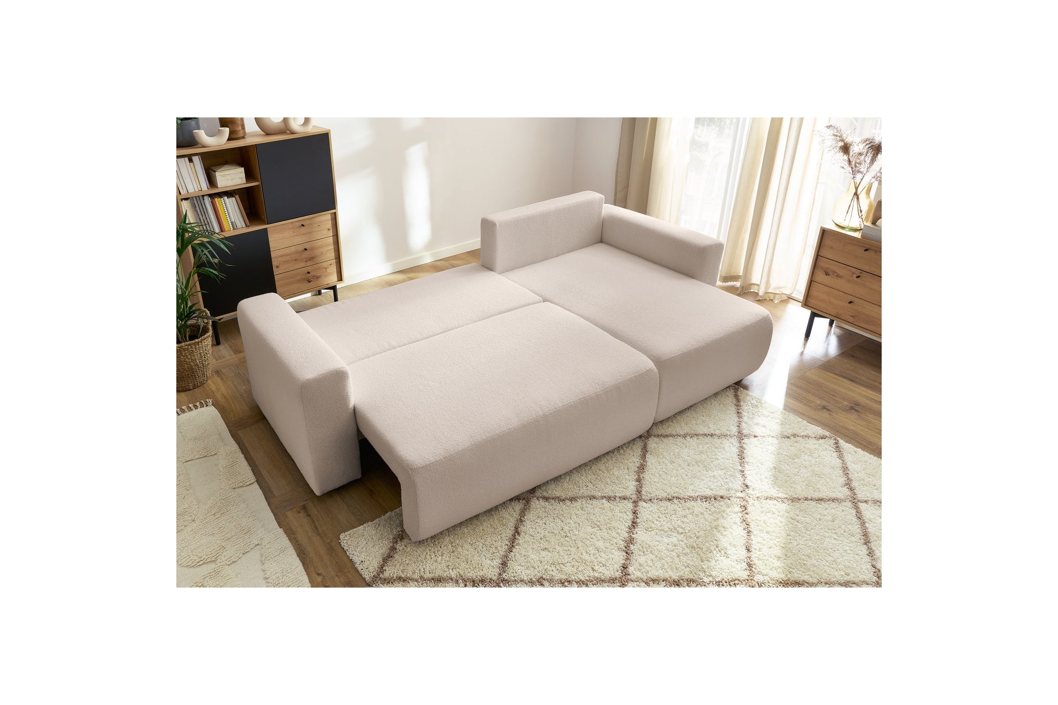 Reversible Corner Sofa Bed with Storage - Envy - Soft Bouclé Fabric