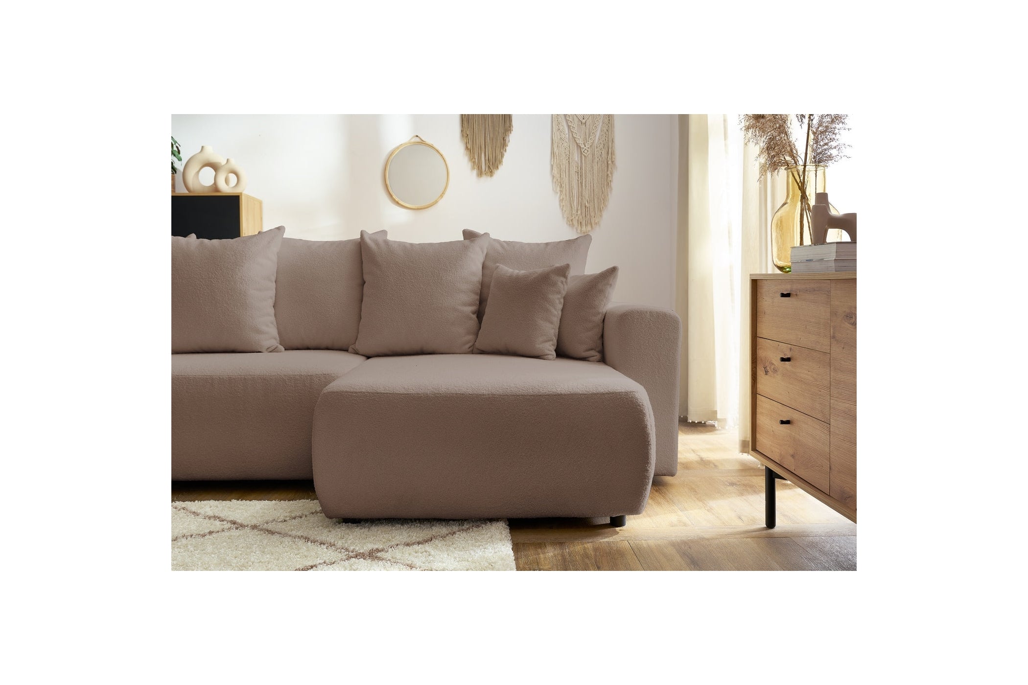 Reversible Corner Sofa Bed with Storage - Envy - Soft Bouclé Fabric