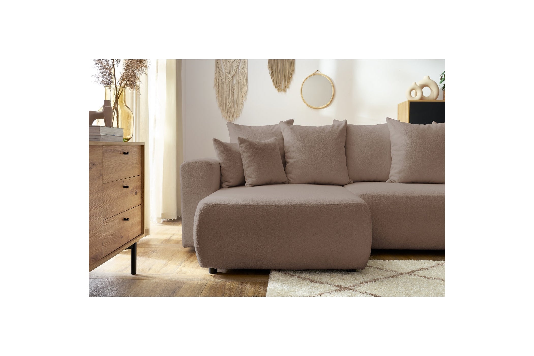 Reversible Corner Sofa Bed with Storage - Envy - Soft Bouclé Fabric