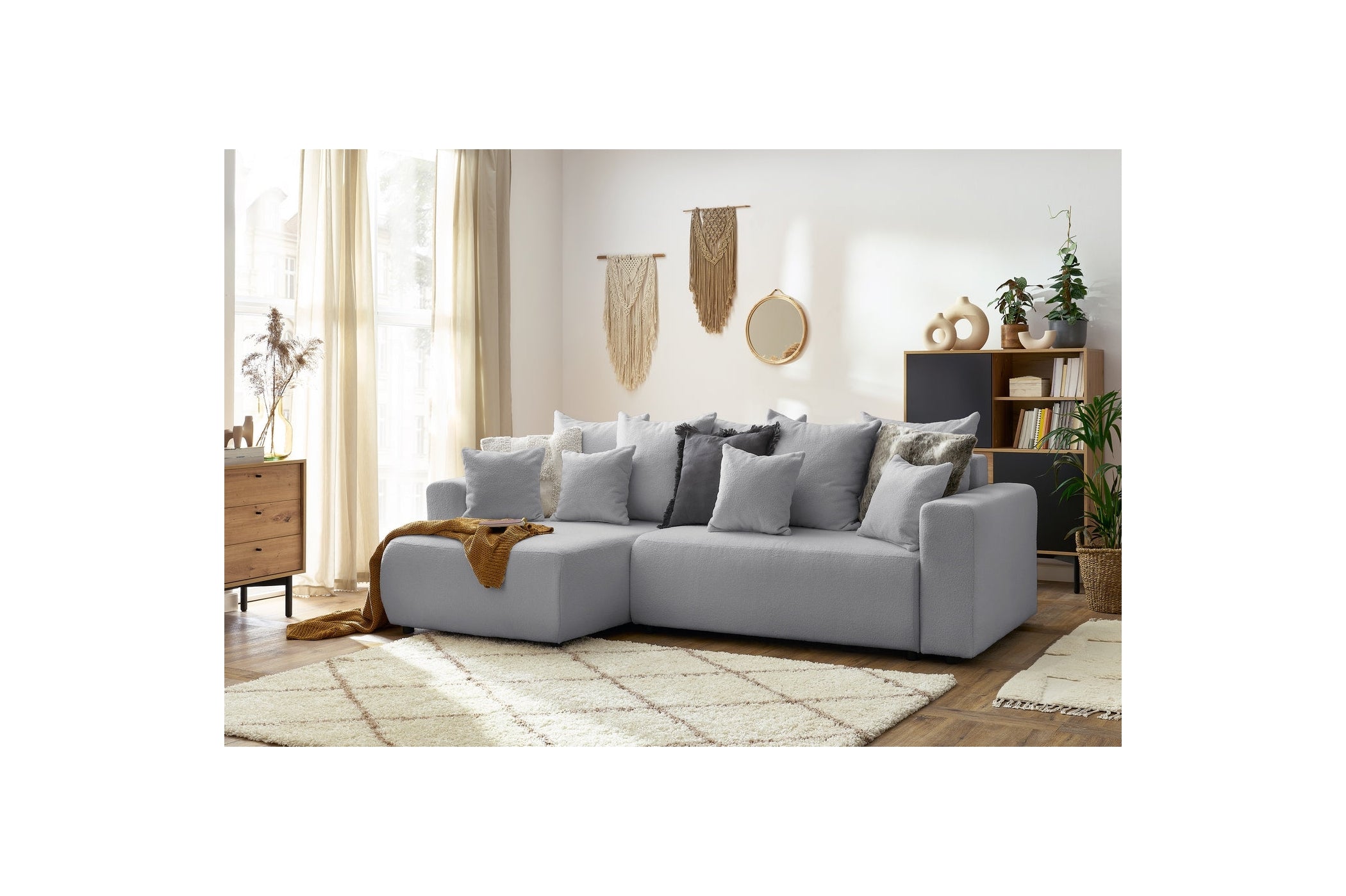 Reversible Corner Sofa Bed with Storage - Envy - Soft Bouclé Fabric