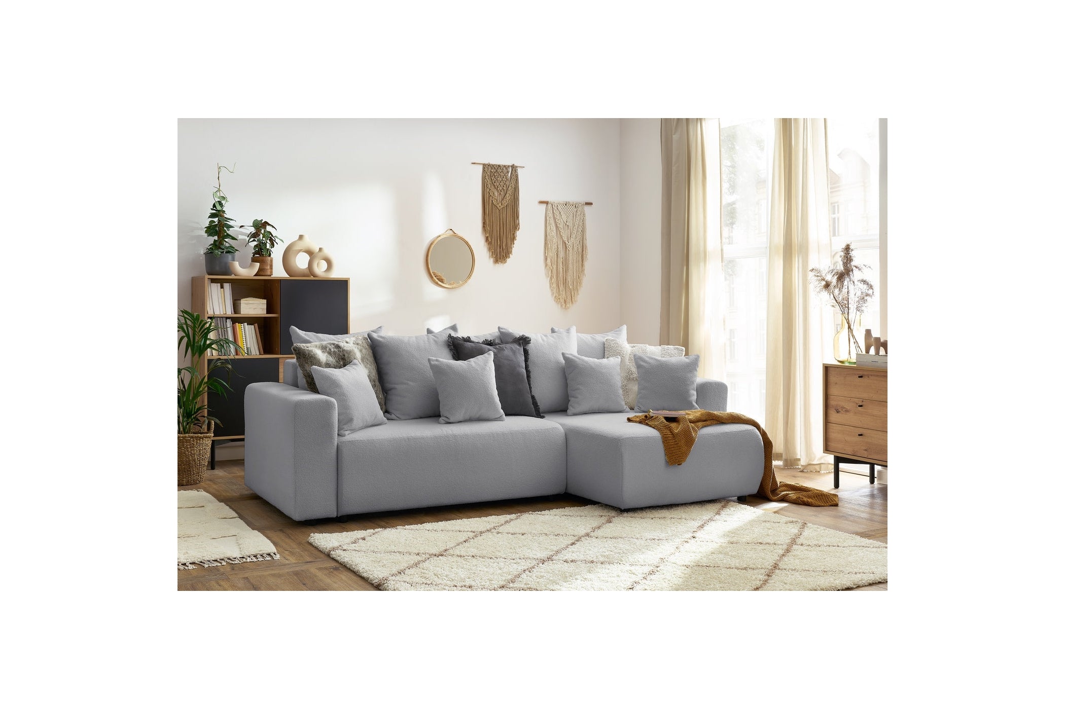 Reversible Corner Sofa Bed with Storage - Envy - Soft Bouclé Fabric
