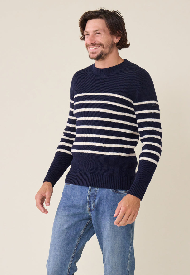 Louis Marinière Marine - Pull Homme En Laine Française