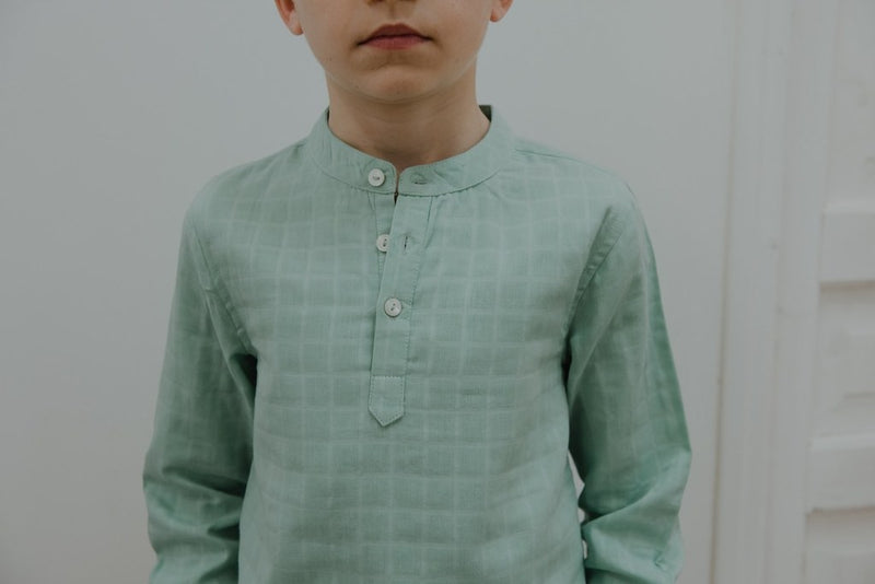 Chemise Col Mao Lange Vert Maxence - Enfant