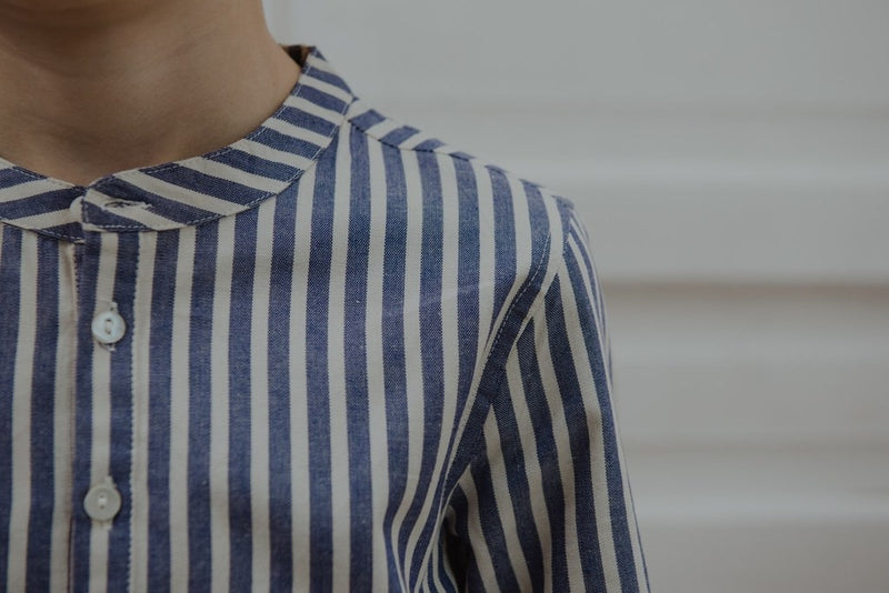 Maxence Blue Striped Mao Collar Shirt - Child