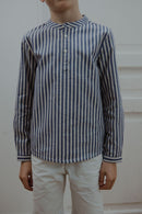 Maxence Blue Striped Mao Collar Shirt - Child