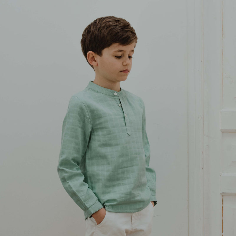 Maxence Green Lange Mao Collar Shirt - Child