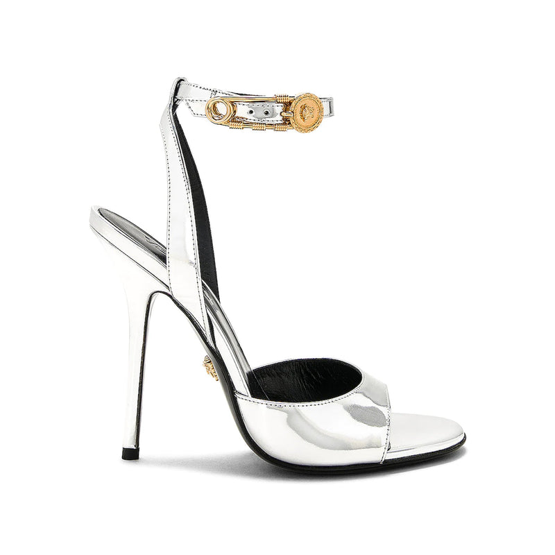 Versace Patent Leather Sandals - Silver - Woman