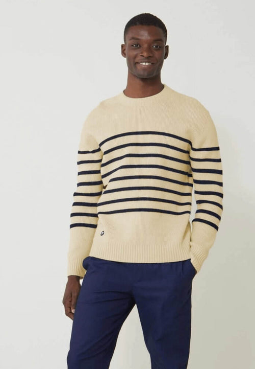 Lude Marinière Ecru Marine - Pull Mixte En Laine Française