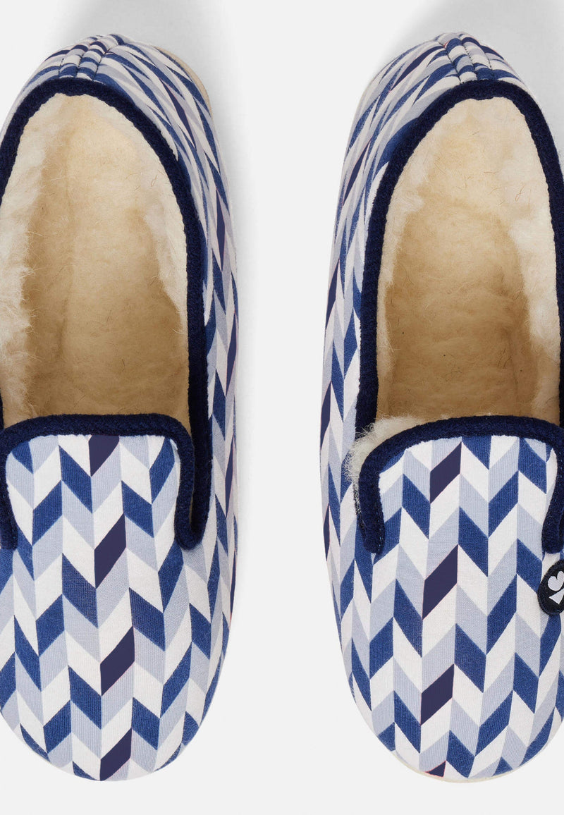 Pantoufles Chevron Bleu Blanc Noir - Chaussons D'Intérieur En Laine