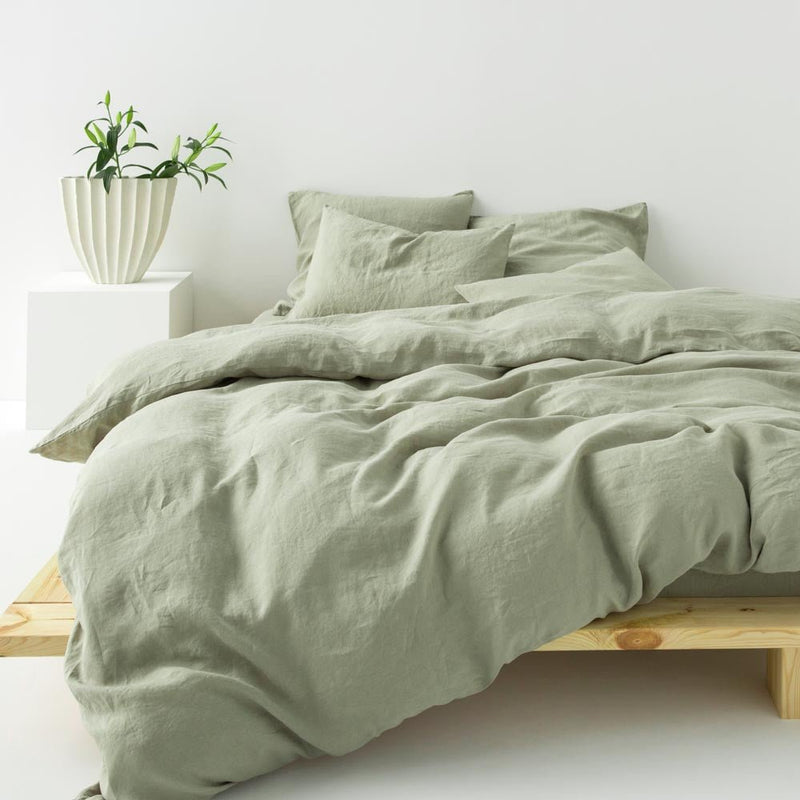 2 Washed Linen Pillowcases - Sage - MOST - The Bradery