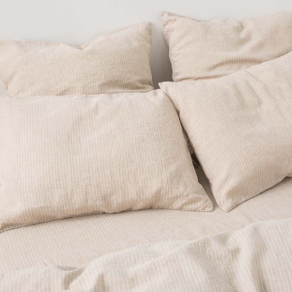 2 Fundas de Almohada de Lino - Rayas Blancas - MOST - The Bradery