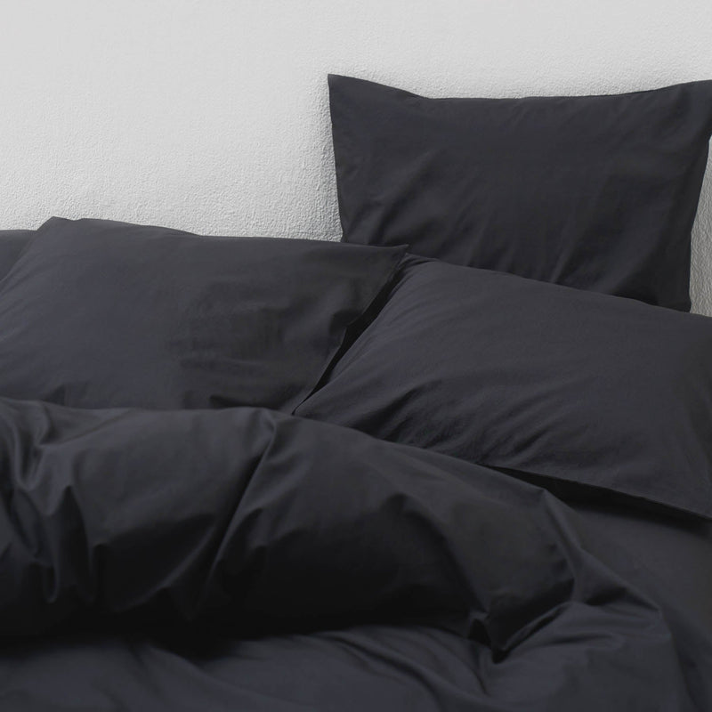 2 Washed Cotton Percale Pillowcases - Graphite - MOST - The Bradery