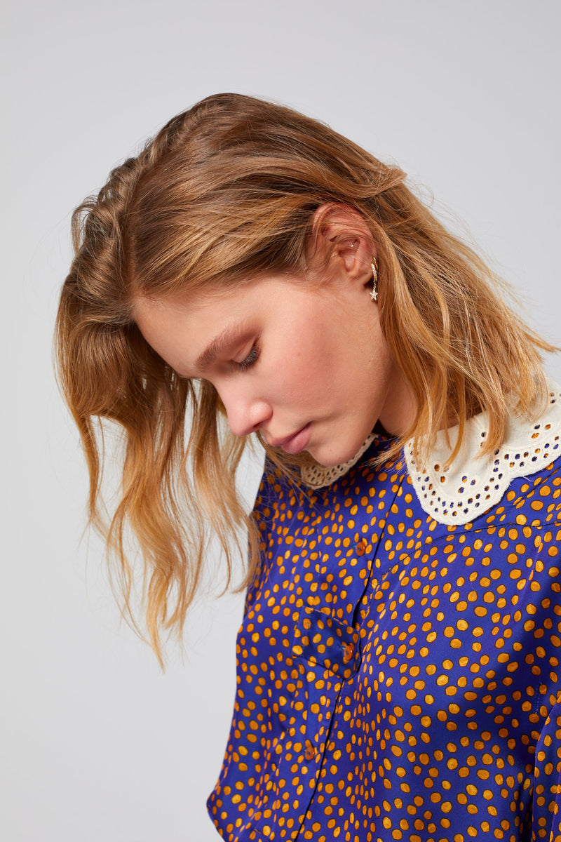 Chemise Trigalière Imprimé Messy Dots Bleu Marine