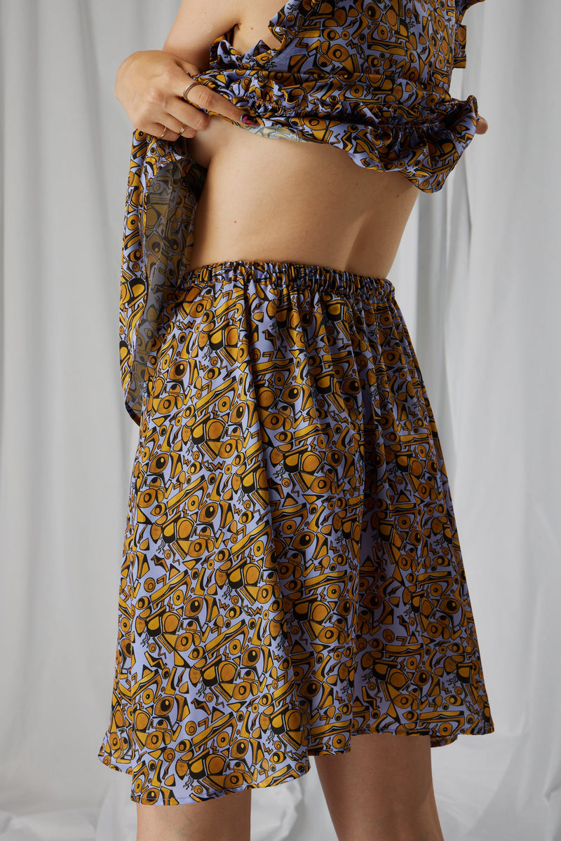 Serena Skirt With Art Deco Factory Print