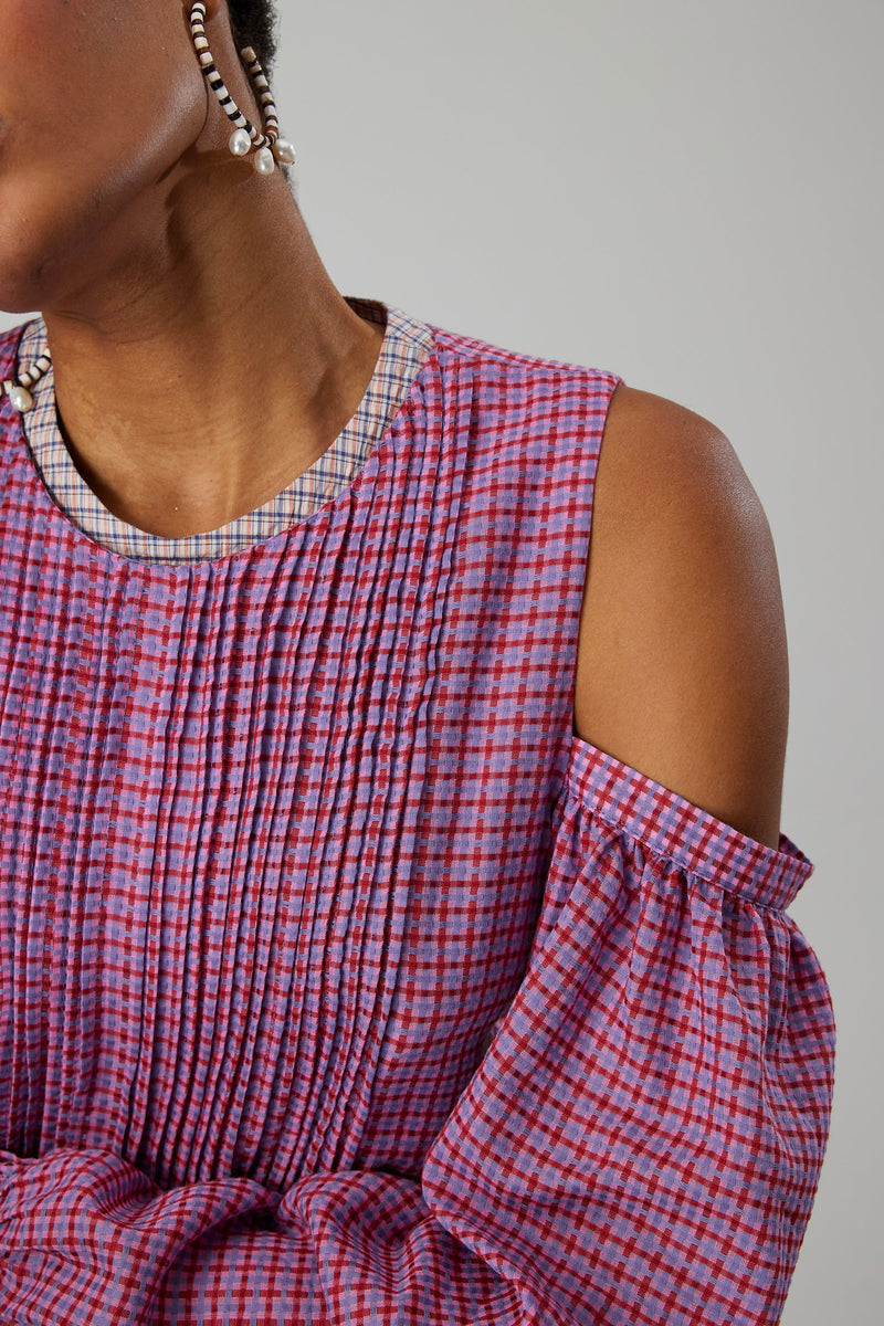 Blouse Blanca À Carreaux Ombrés