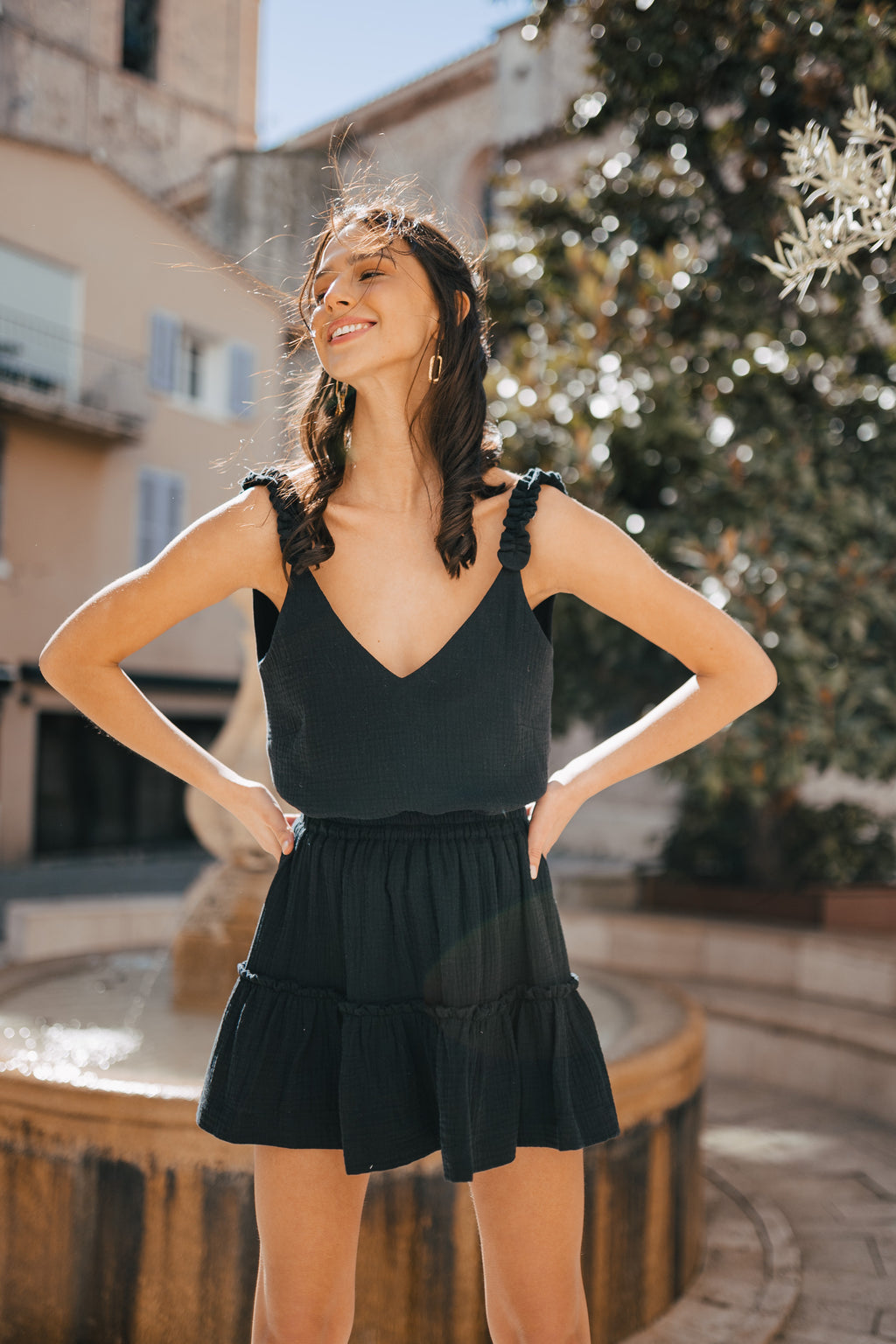 Vest Top Paola Black Cotton