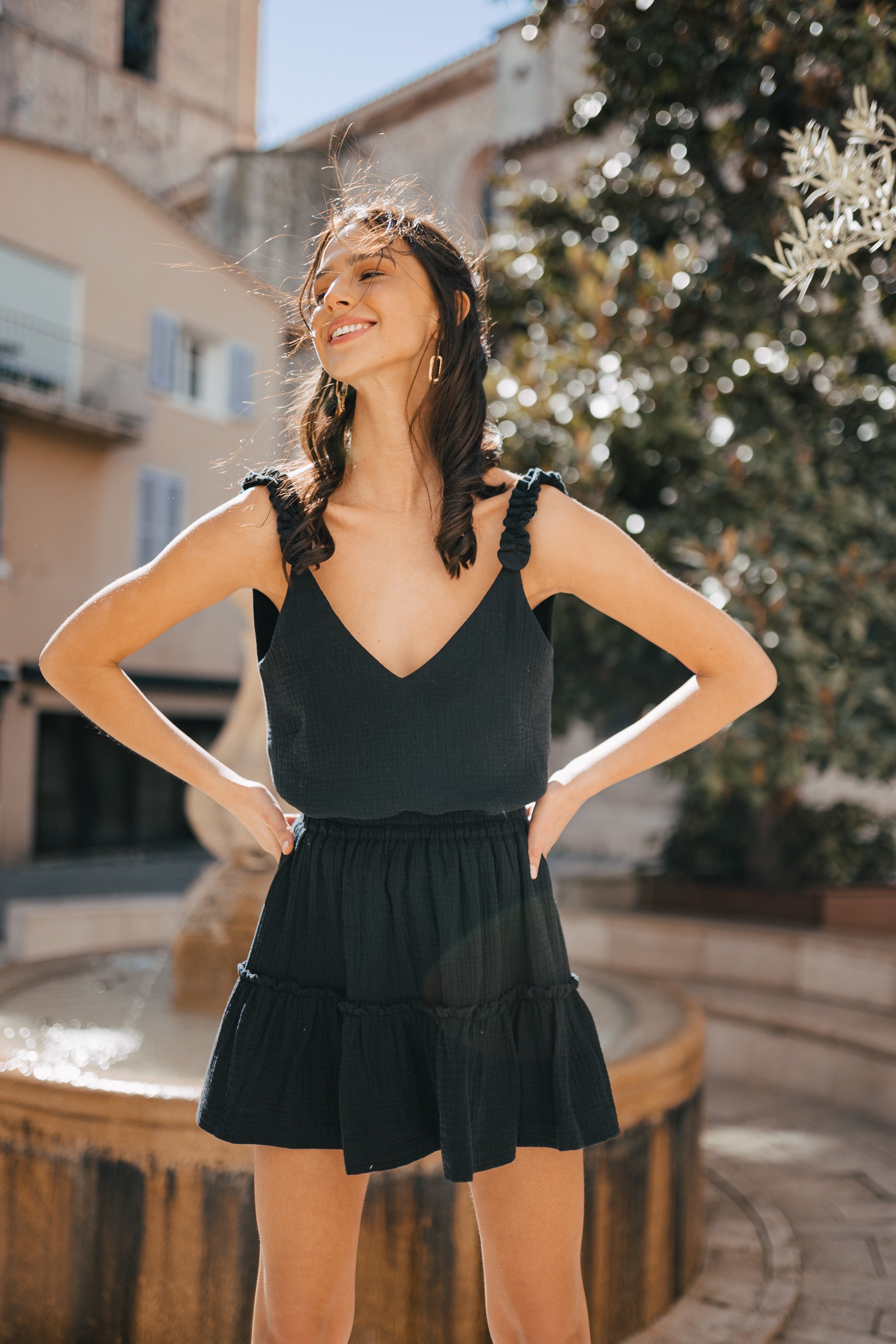 Vest Top Paola Black Cotton