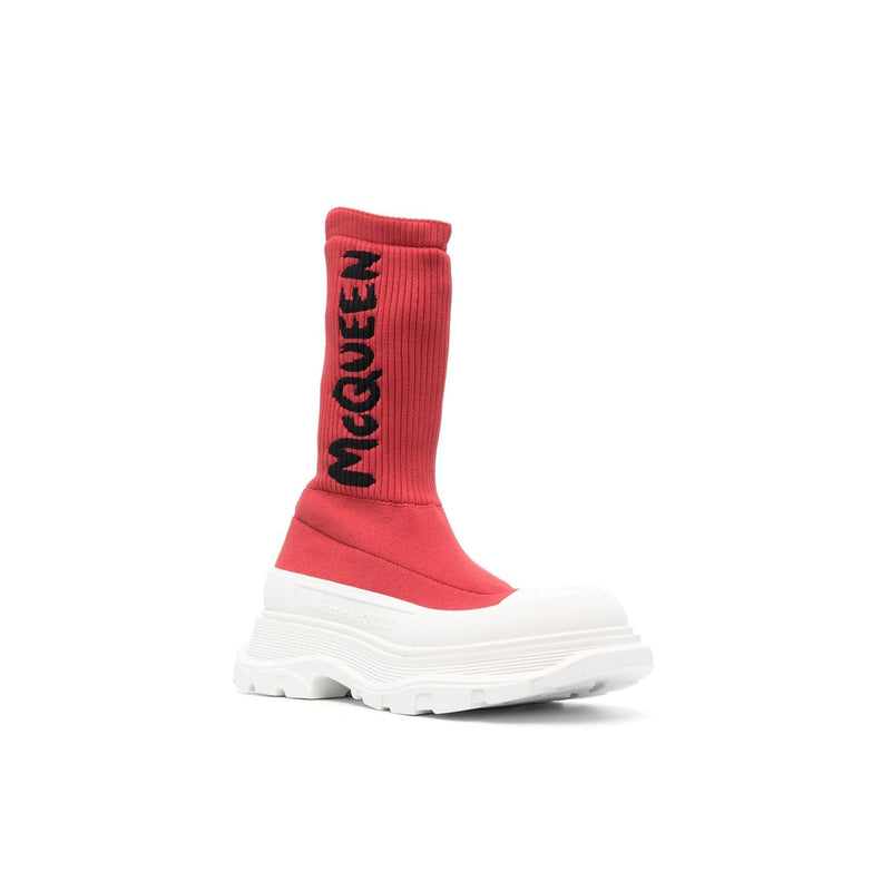 Bottes Alexander Mcqueen Sock-Style Logo-Print - Rouge - Femme