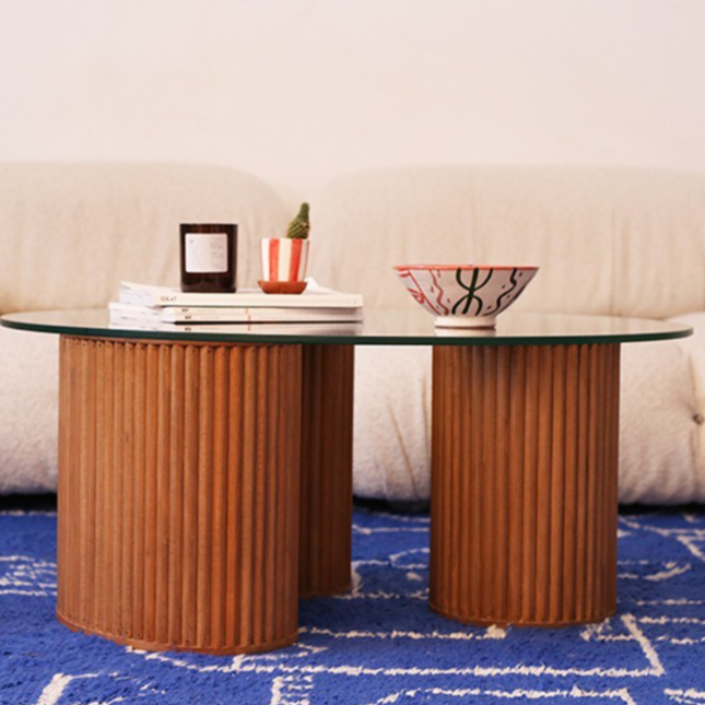 Table En Bois De Sapin Et Verre Faite-Main Au Maroc