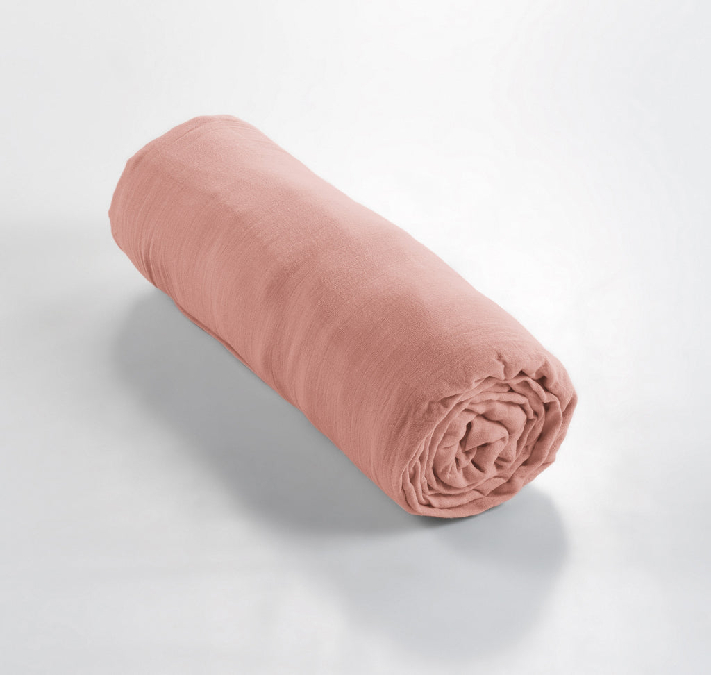 Gaia - Drap Housse - Double Gaze De Coton - Rose Peche