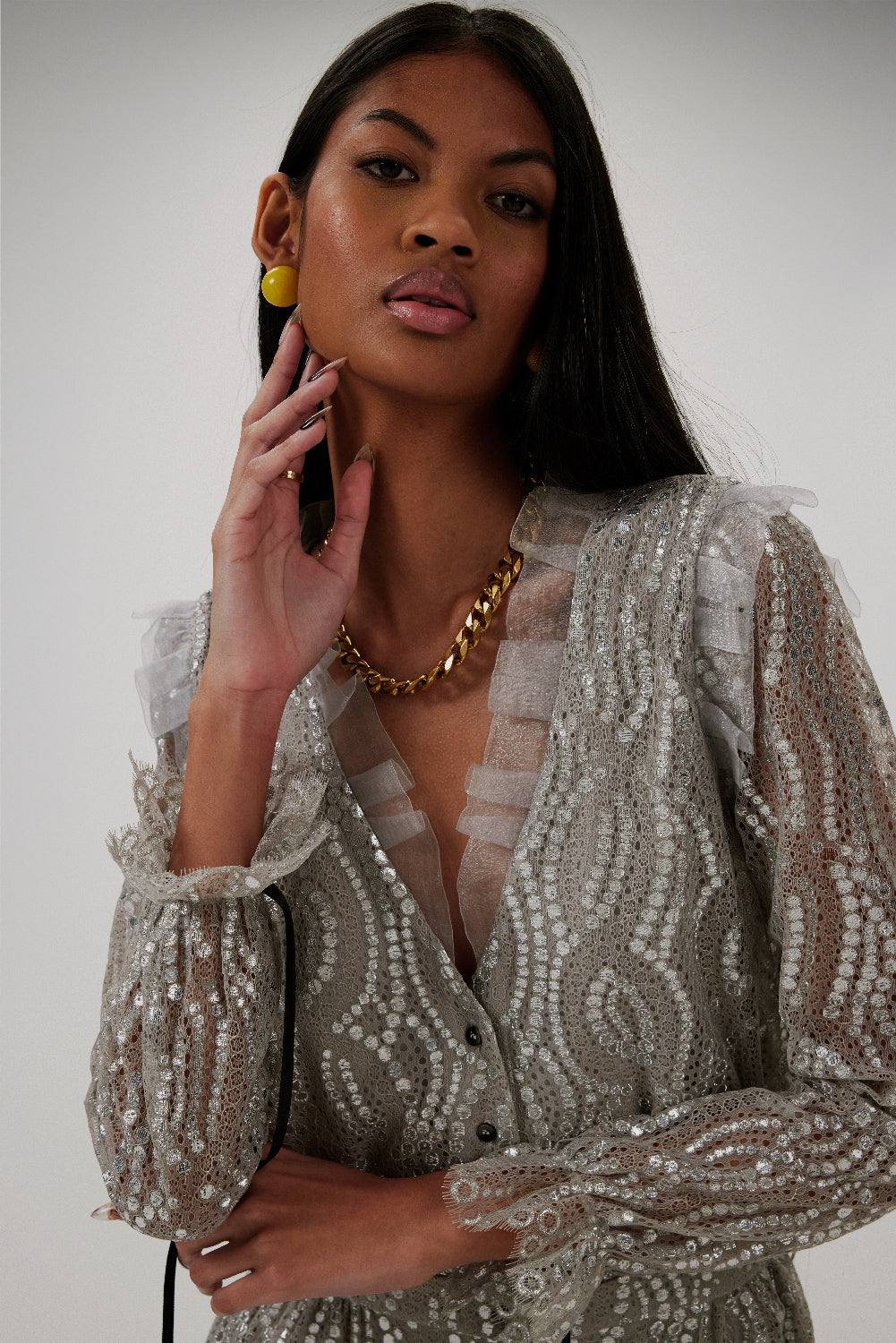 Robe Nicole En Dentelle Champagne
