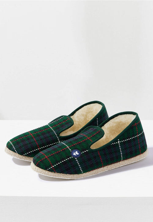 Charentaises Tartan Vert - Chaussons D'Intérieur En Laine