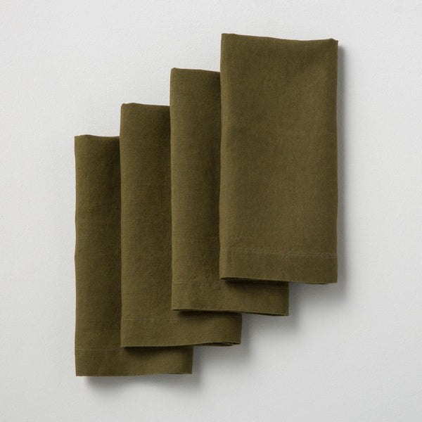 4 Serviettes En Lin Lavé - Olive - MOST - The Bradery