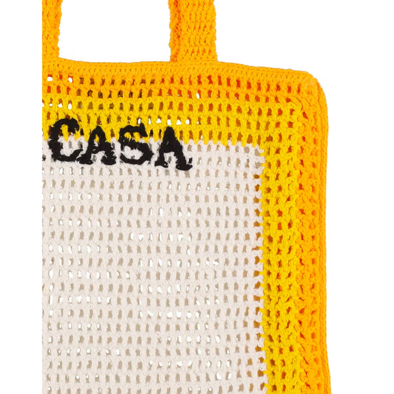 Casablanca Logo Cotton Crochet Tote Bag - Yellow - Woman