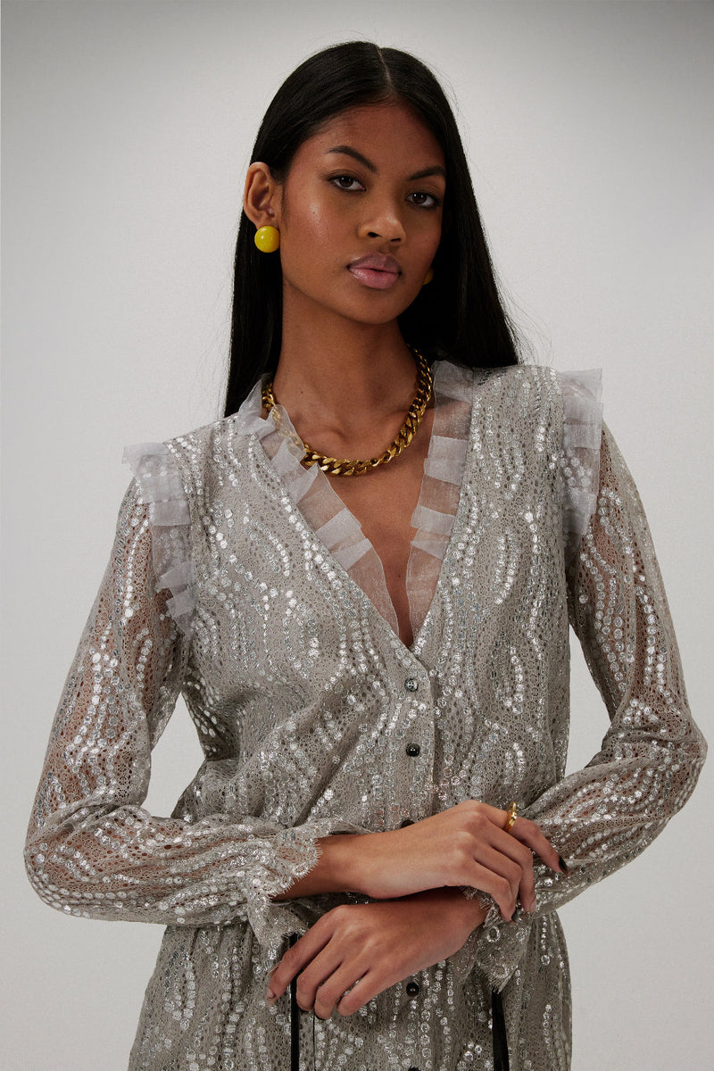 Robe Nicole En Dentelle Champagne