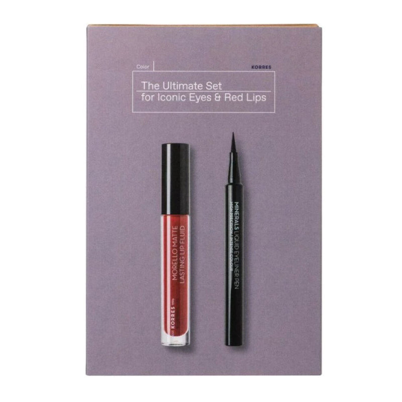 Set de maquillaje para ojos y labios: delineador de ojos negro + lápiz labial rojo con acabado mate