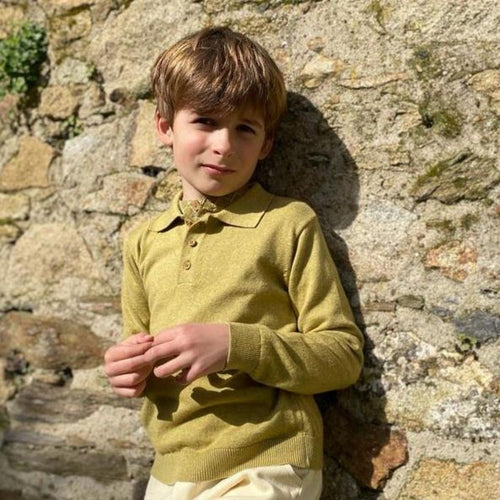 Gustave Tricot Pistache Chiné Polo Sweater - Child