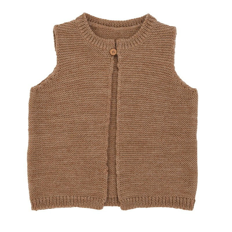 Gilet Sans Manches Agathe Tricot Beige Chiné 100% Laine - Enfant