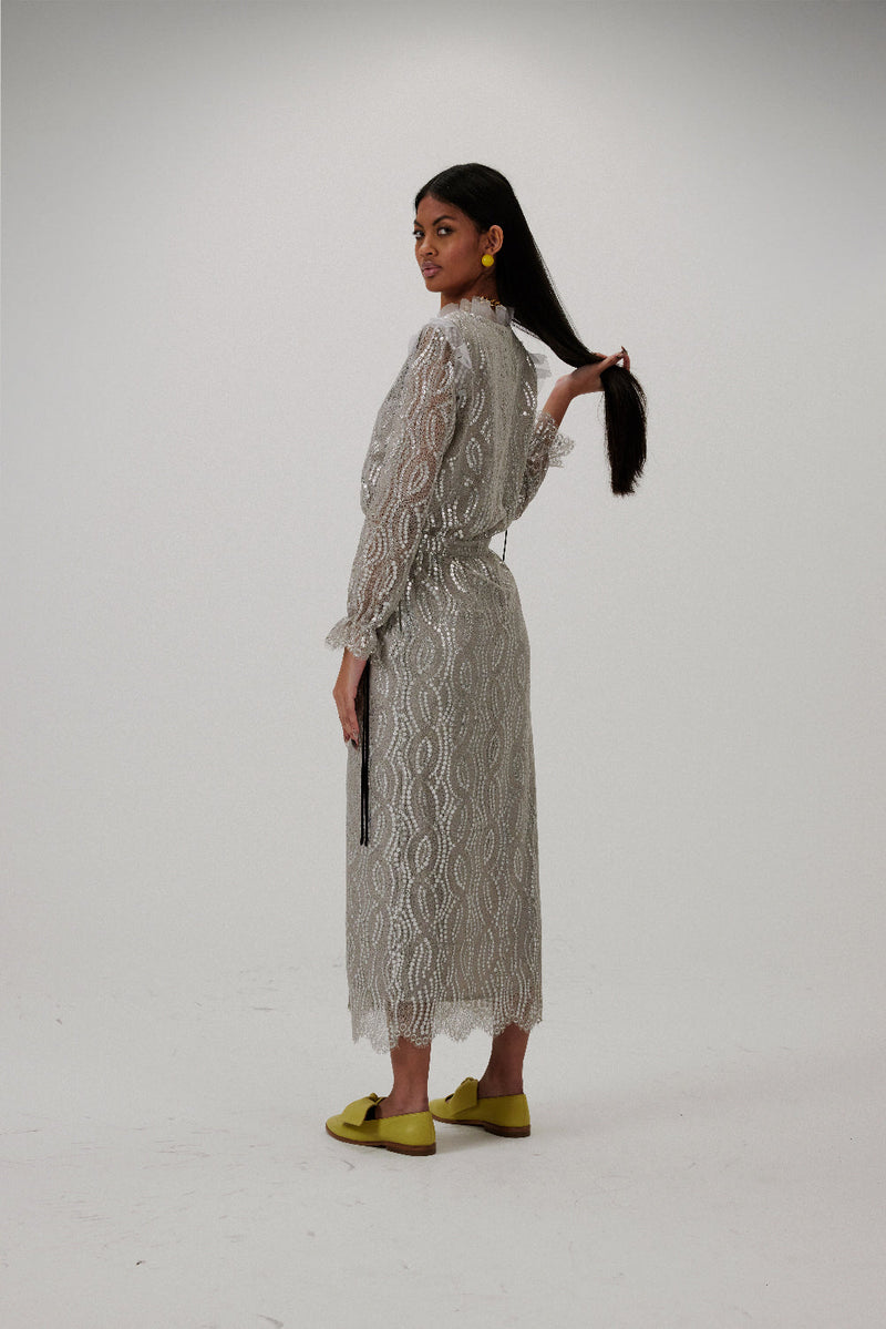 Robe Nicole En Dentelle Champagne