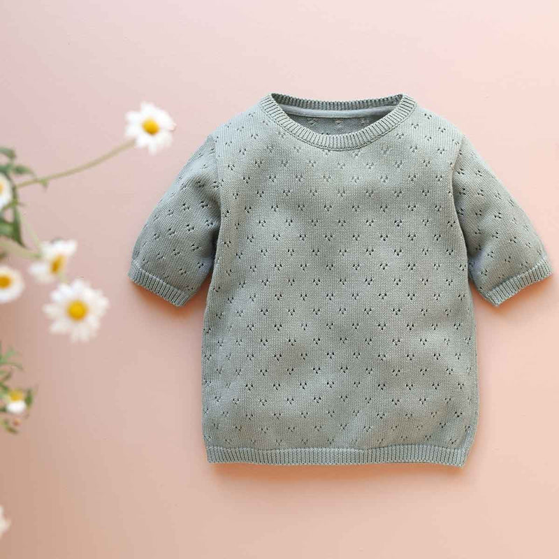 Top Manches Courtes Jade Tricot Sauge - Enfant