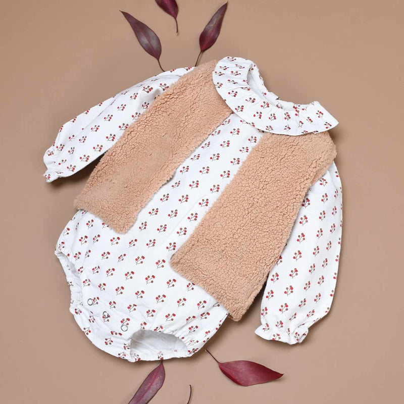 Castille Linen/Cotton Ecru Printed Romper - Baby