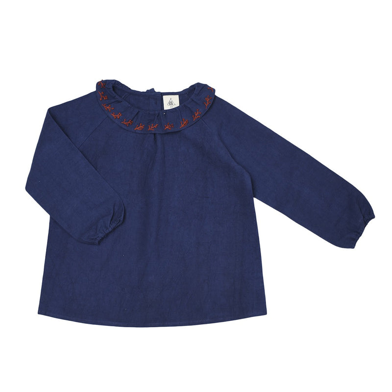 Charlotte Blusa Manga Larga Lino/Algodón Azul Marino - Niño