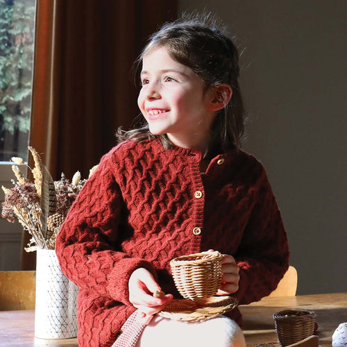 Cardigan Victoire Tricot Chataigne 100% Wool - Child