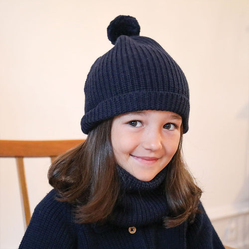 Basile 100% Wool Navy Blue Knit Cap - Child