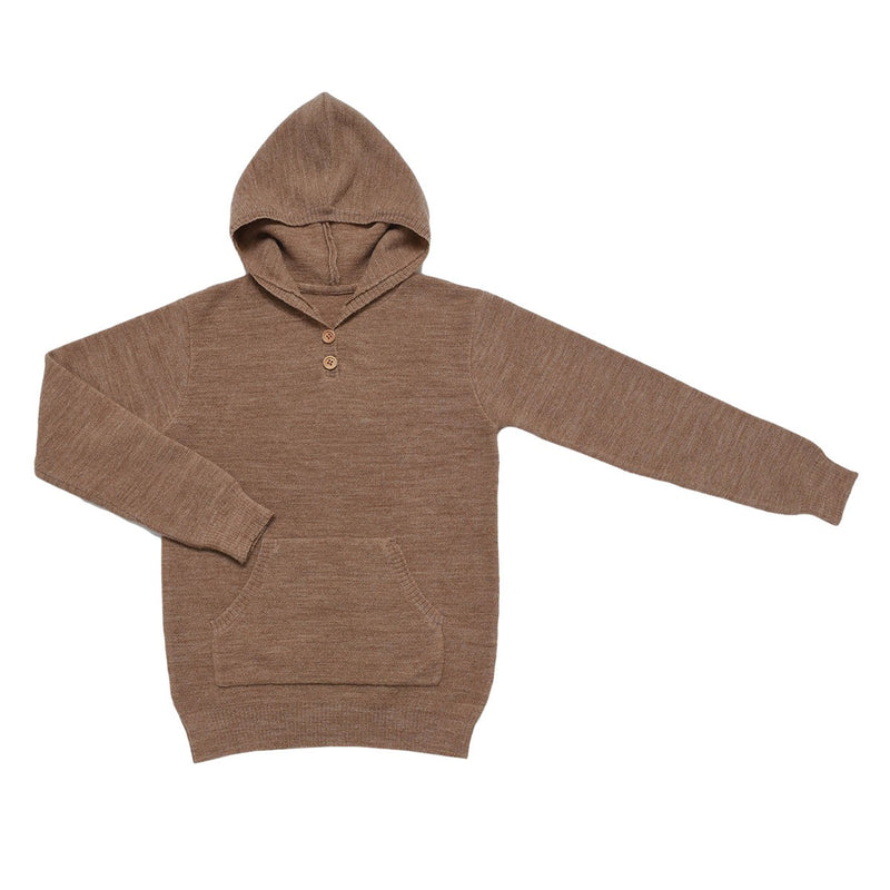 Pull À Capuche Victor Tricot Beige Chiné 100% Laine - Enfant