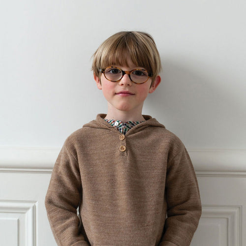 Pull À Capuche Victor Tricot Beige Chiné 100% Laine - Enfant