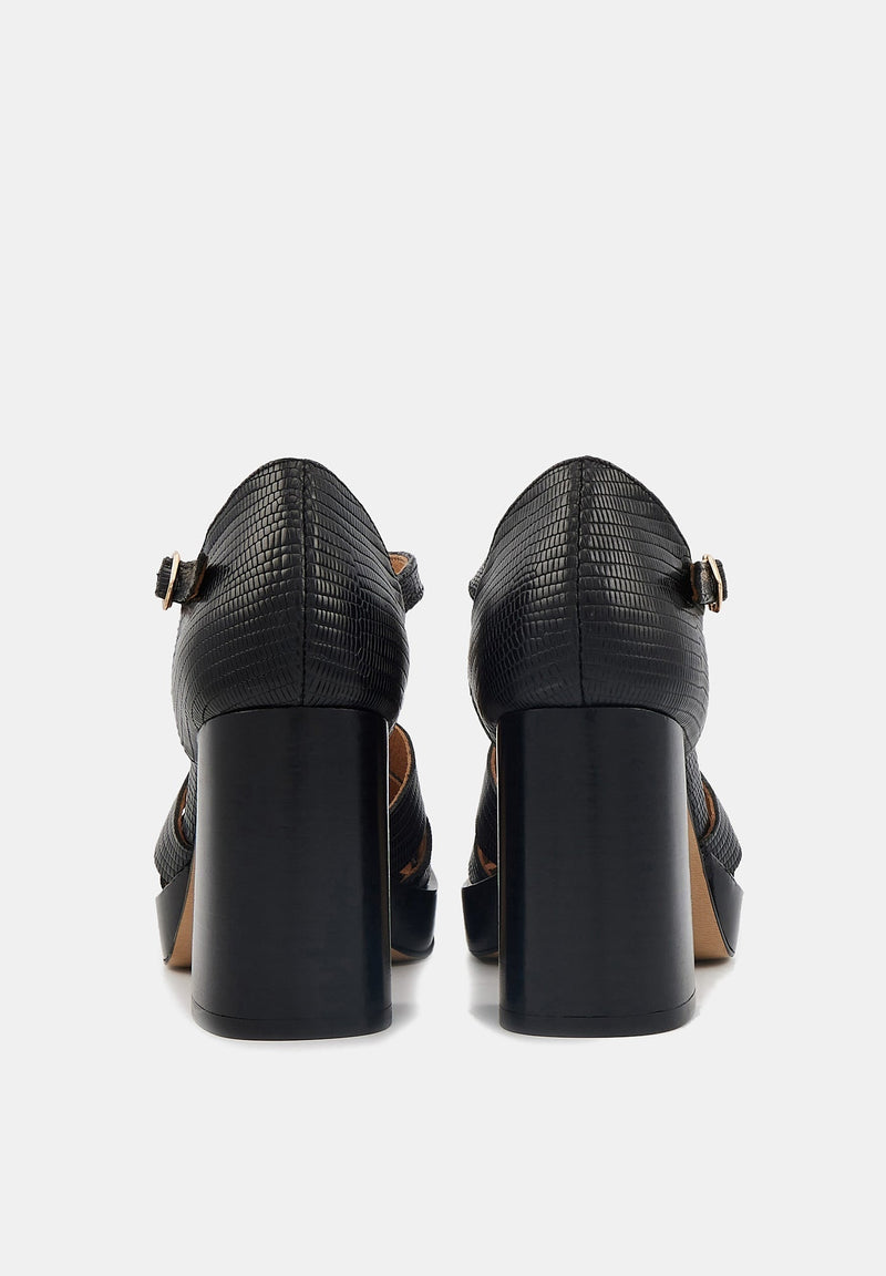 Sandales À Talons Carrie - Cuir Façon Lézard Noir